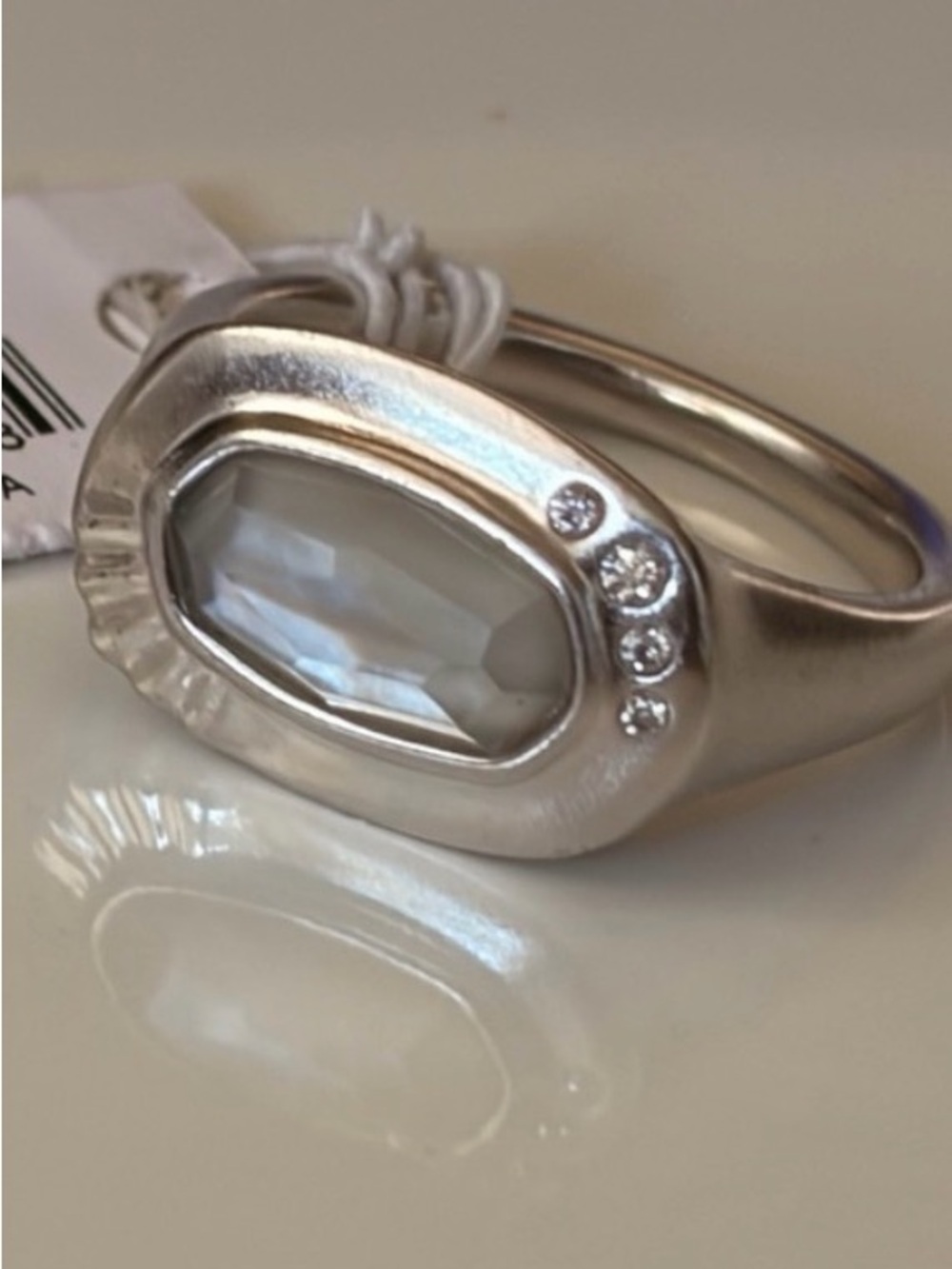 Kendra Scott Silver Ring with White Faceted Stone and Crystal Accents